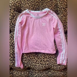 Adidas Girls Cropped Long Sleeve T Shirt Pink Small